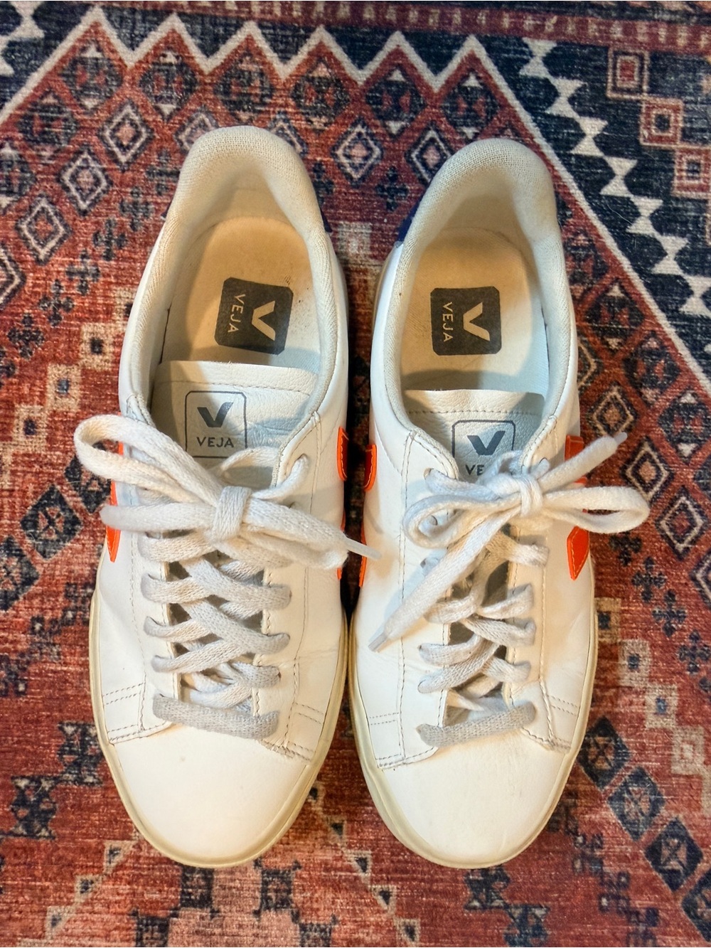 Veja Women’s White Sneakers with Orange V Logo